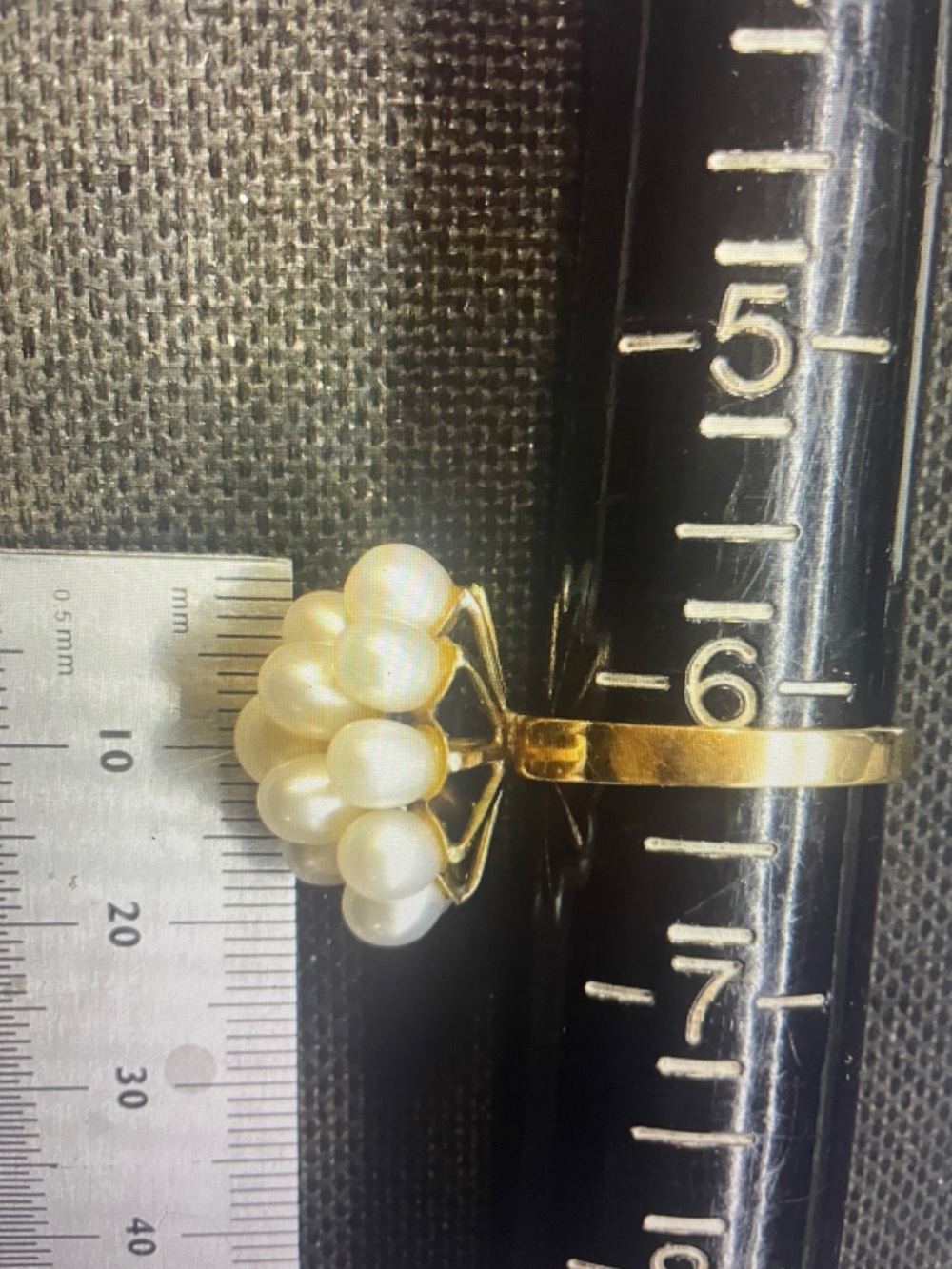 10 K Gold Pearl Cluster Ring - Cream Pearl Cocktail Ring